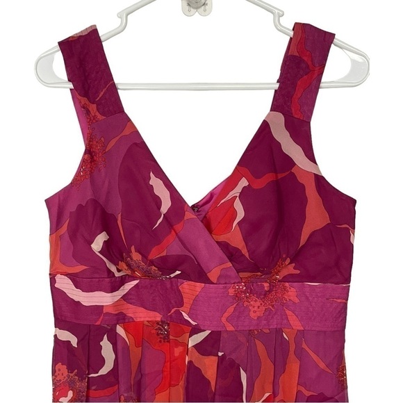 JONES New York 100% Silk Jewel Tone Hibiscus Floral Fit Flare Party Dress, 10 - Picture 4 of 8